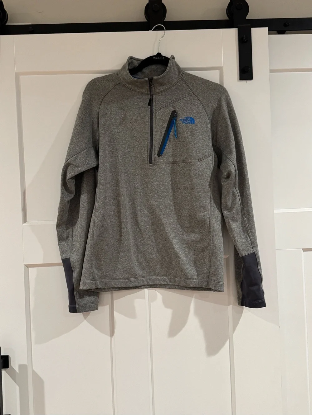 The North Face Men's Gray Half-Zip Performance Pullover with Blue Accents